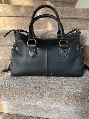Vince Camuto Black Leather Satchel with Gold Hardware